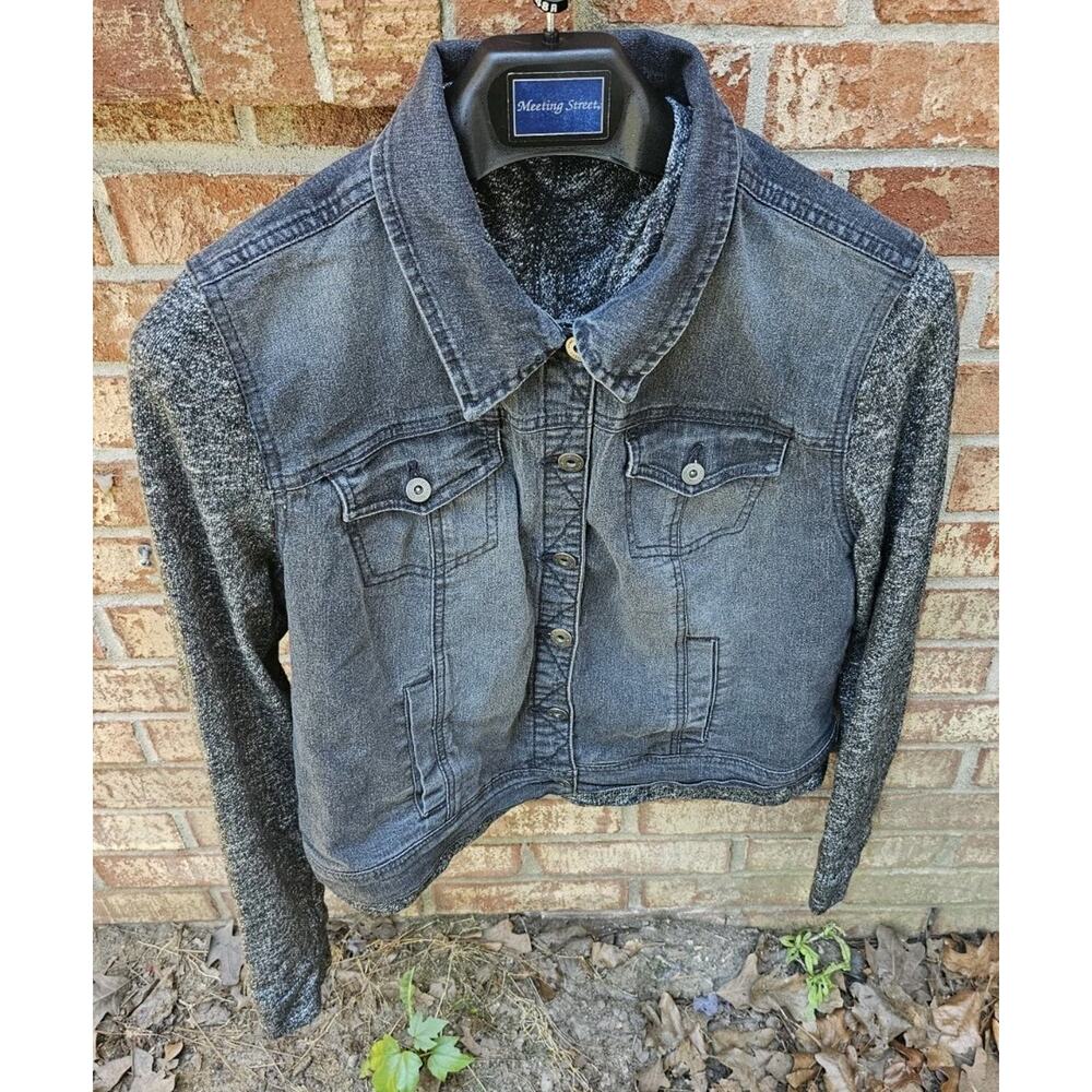 LEI Womens Denim Jacket TRUCKER Punk Rock Cropped Gothic Jean Sultry Witch SZ M